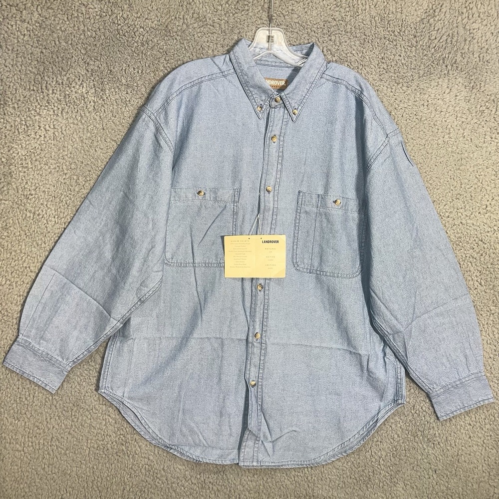 NOS Land Rover Thommcan Shirt Men's Size L Blue Denim Chambray Button Up Pockets